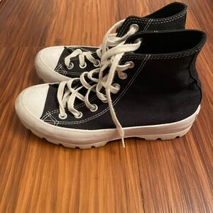 Black Lugged Platform Converse High-tops Size 6